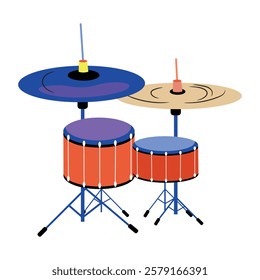 A flat style illustration of a drum set