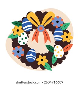 A flat style illustration of an easter wreath 