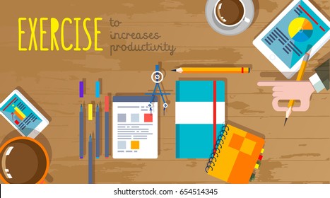 Flat style illustration, education training system. Flat banner for website, Exercise to increases productivity