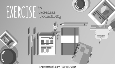 Flat style illustration, education training system. Flat banner for website, Exercise to increases productivity