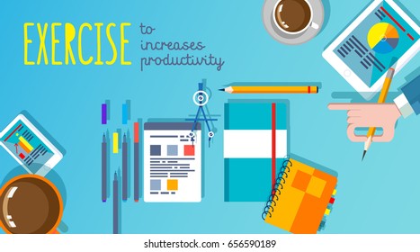 Flat style illustration, education training system. Flat banner for website, Exercise to increases productivity