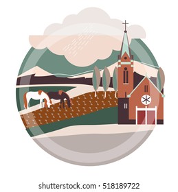 Flat style illustration of europe village, France,Germany
