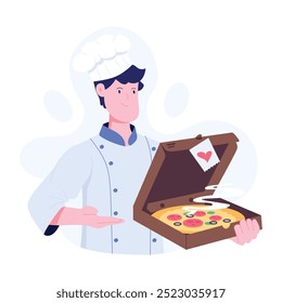 A flat style illustration of expert pizza chef 