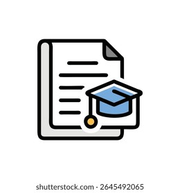 A flat style illustration featuring a laptop with a graduation cap icon, on a White Background.