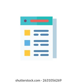 A flat style illustration featuring a simple document page with content boxes and stylized lines. The design is clean and minimal.
