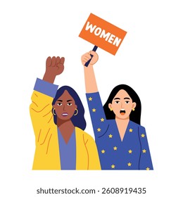 A flat style illustration of a female protest