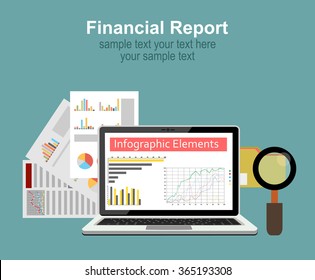 Flat style illustration of financial concept. Annual financial report, company strategy and management.Concept for web banner and promotional material.