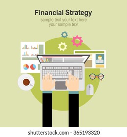 Flat style illustration of financial concept. Annual financial report, company strategy and management.Concept for web banner and promotional material.