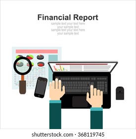 Flat style illustration of financial concept. Annual financial report, company strategy and management.Concept for web banner and promotional material.