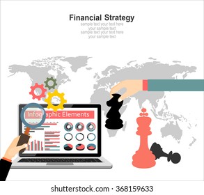Flat style illustration of financial concept. Annual financial report, company strategy and management.Concept for web banner and promotional material.