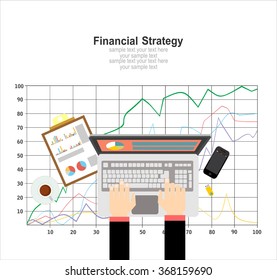 Flat style illustration of financial concept. Annual financial report, company strategy and management.Concept for web banner and promotional material.