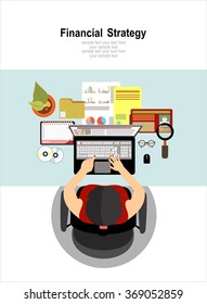 Flat style illustration of financial concept. Annual financial report, company strategy and management.Concept for web banner and promotional material.
