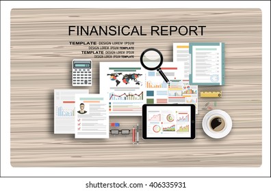 Flat style illustration of financial concept. Annual financial report, company strategy and management, money income, investments and planning.