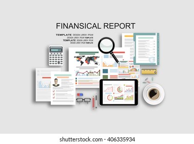 Flaches Illustration des Finanzkonzepts. Geschäftsbericht, Unternehmensstrategie und -management, Geldeinkommen, Investitionen und Planung.