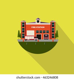 Flat style Illustration of a fire station building