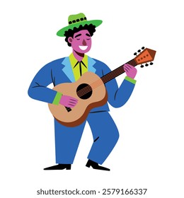 A flat style illustration of flamenco guitarist