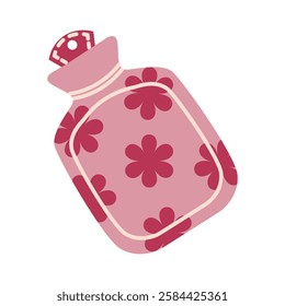 Flat style illustration of a floral-patterned hot water bottle, perfect for wellness, self-care, and relaxation concepts.