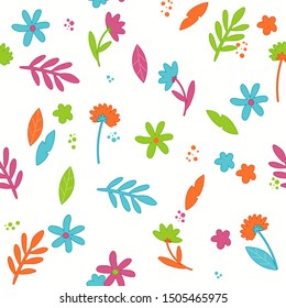 Flat style illustration of flower.  Seamless floral pattern. Illustration on white background.
