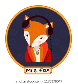 Flat style illustration of fox girl with headphones