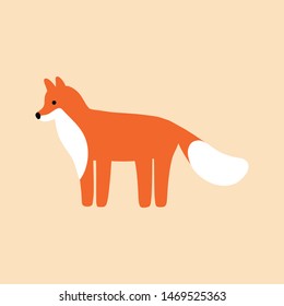 Flat style illustration with fox. Vector drawing of forest animal