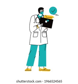 Flat style illustration of Frontline heroes,doctors character wearing masks