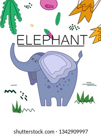 Flat style illustration of funny elephant