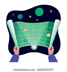 A flat style illustration of futuristic space map 