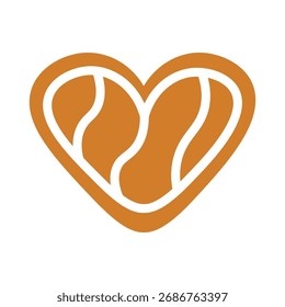 Flat style illustration of a gingerbread heart cookie, perfect for Christmas, New Year, winter holiday baking, and festive food designs.