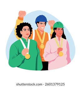 Flat style illustration of giving appreciation medal to worker