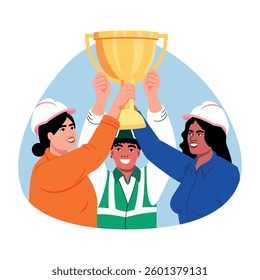 Flat style illustration of giving appreciation trophy to workers 