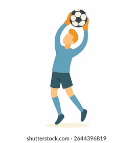 Flat Style Illustration of Goalkeeper Catching Ball During a Soccer Match