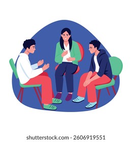 A flat style illustration of a group discussion
