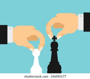 flat style illustration hand with suit playing chess