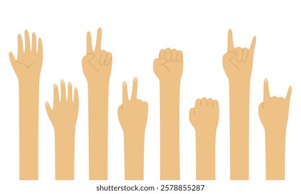 flat style illustration of hands making gestures