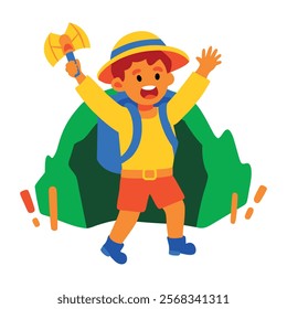 A flat style illustration of happy adventurer