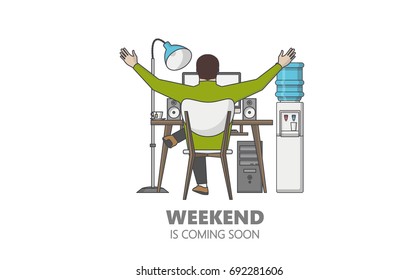 Flat Style Illustration of Happy Office Worker on Friday. Weekend Coming Soon Vector Design.