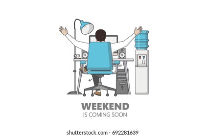 Flat Style Illustration of Happy Office Worker on Friday. Weekend Coming Soon Vector Design.