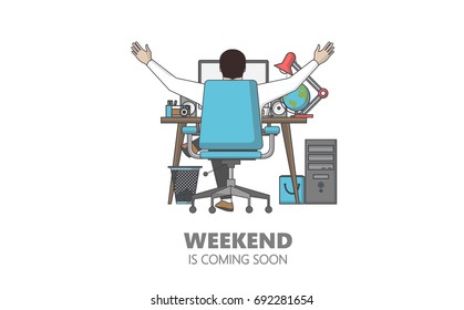 Flat Style Illustration of Happy Office Worker on Friday. Weekend Coming Soon Vector Design.
