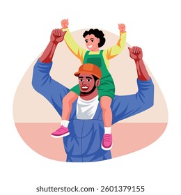 Flat style illustration of a happy worker family 