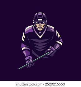 A flat style illustration of hockey player