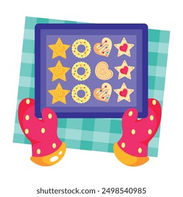 Una ilustración de estilo plano de sostener la bandeja de galletas 
