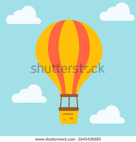 Flat style illustration of a hot air balloon floating in the sky. Clean, colorful, and minimal design suitable for children’s projects, posters, or educational content.