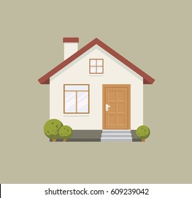Ilustração de estilo plano de uma casa, um edifício residencial com elementos simples
