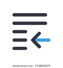 Flat style illustration of an indent list icon with a blue arrow, simple and clean design.