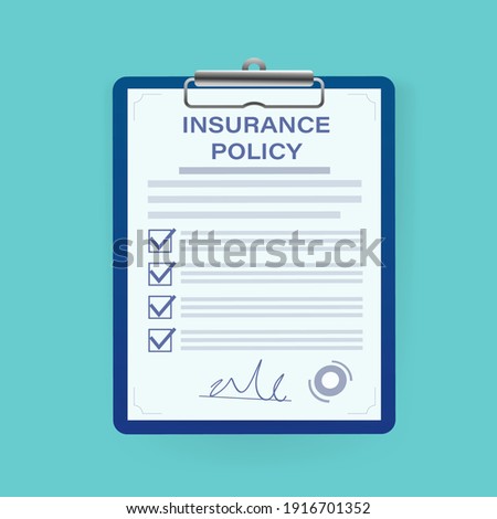 Flat style illustration with insurance policy for report design. Isometric vector illustration. Business concept. Data secure.