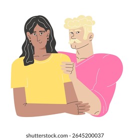 Flat Style Illustration of Interracial Gay Couple Hugging, LGBT Diversity and Love Representation
