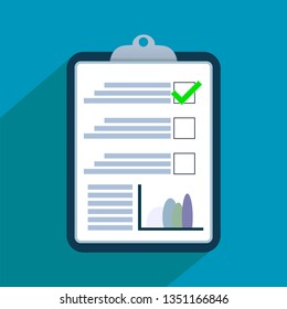 Flat style illustration isolated on color background. Documents icon. Confirmed or approved office document.