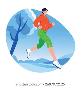 A flat style illustration of a jogging character