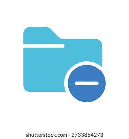 Flat style illustration of a light blue folder icon with a dark blue minus symbol.