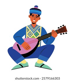 A flat style illustration of lute player